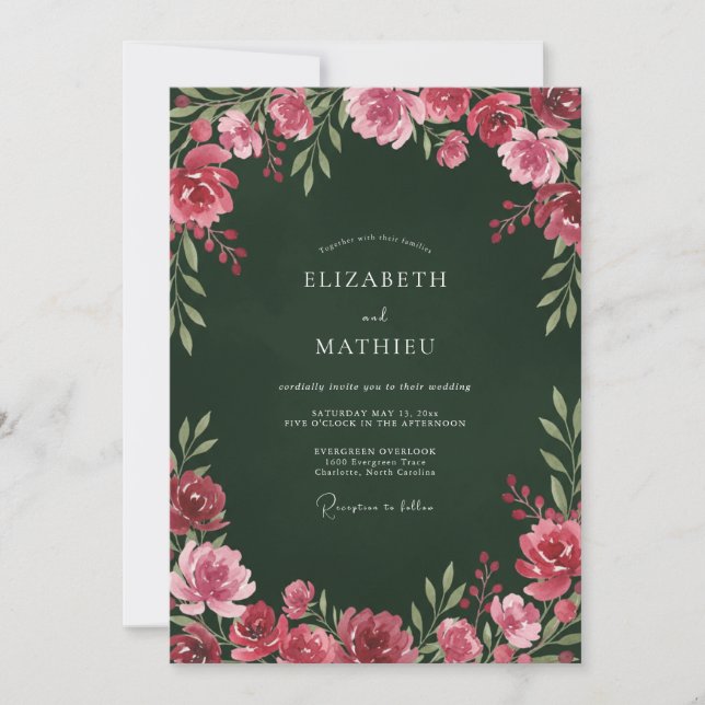 Invitación Boda Botánica Opulenta Verde Forestal (Anverso)