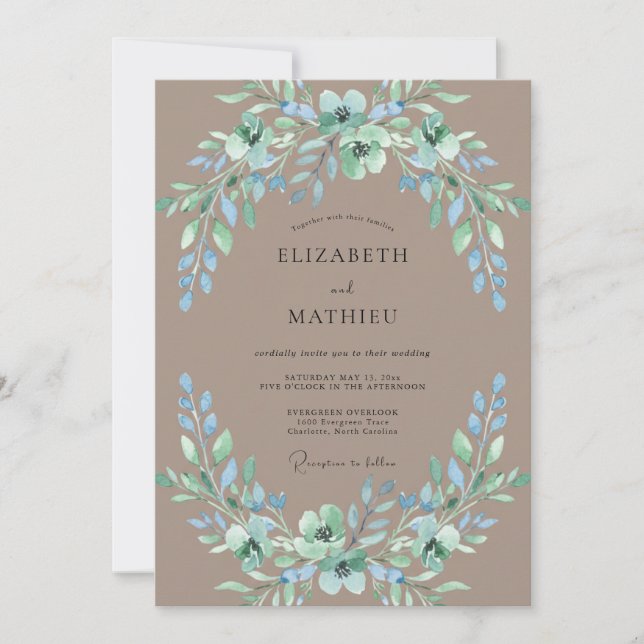 Invitación Boda Botánica Orgánica Beige (Anverso)