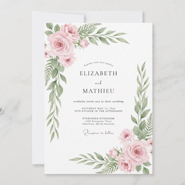 Invitación Boda Botánica Orgánica Rosa Rubor (Anverso)