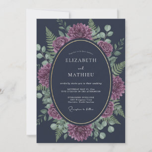 Invitación Boda Botánica Ornata Azul Marino