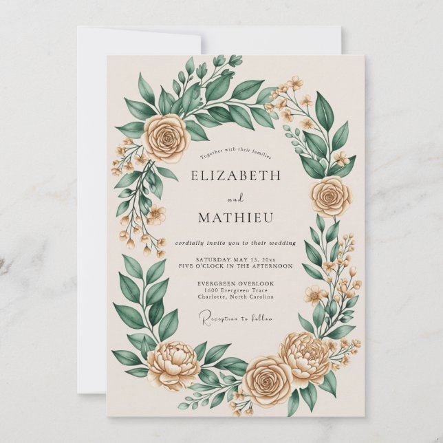 Invitación Boda Botánica Ornata de Champán (Anverso)