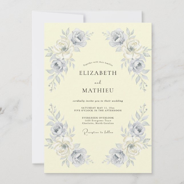 Invitación Boda Botánica Ornata de Crema (Anverso)