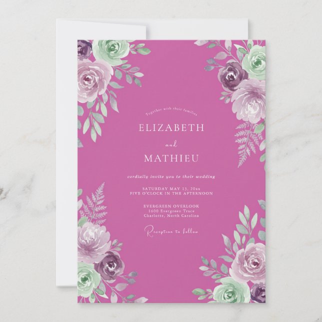 Invitación Boda Botánica Ornata Fuchsia (Anverso)