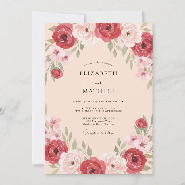 Invitación Boda Botánica Ornata Rosa Polvorienta (Anverso)