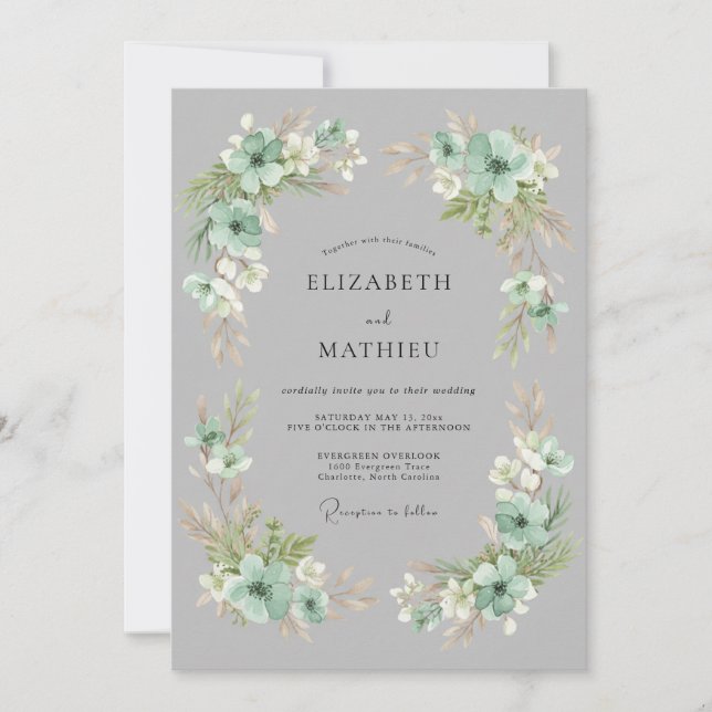 Invitación Boda Botánica Ornata Verde Menta (Anverso)