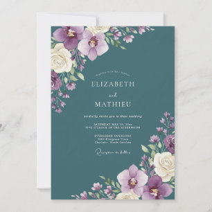 Invitación Boda Botánica Orquídea Verde Teal