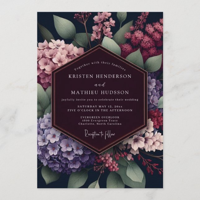Invitación Boda Botánica Oscura de Borgoña (Anverso)
