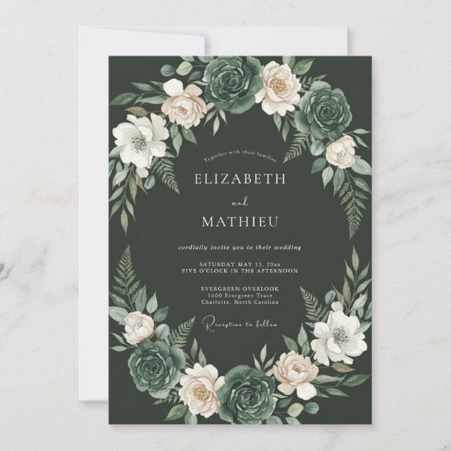 Invitación Boda botánica oscura y temperamental (Anverso)