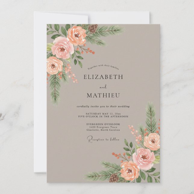 Invitación Boda Botánica Otoñal de Melocotón (Anverso)