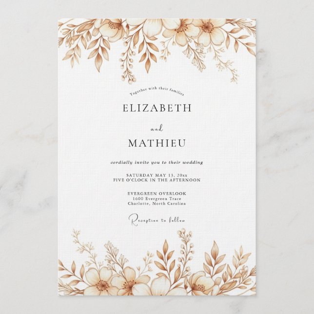 Invitación Boda Botánica Otoñal Sepia (Anverso)