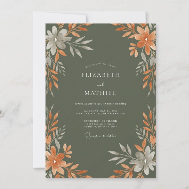 Invitación Boda Botánica Otoñal Verde Salvia (Anverso)