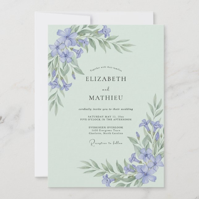 Invitación Boda Botánica Pacífica de Verde Salvia (Anverso)