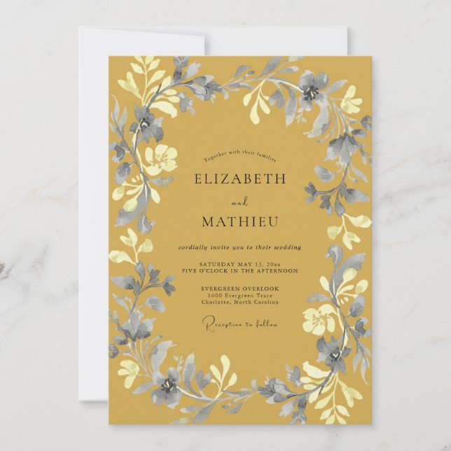 Invitación Boda Botánica Painterly Ocre (Anverso)