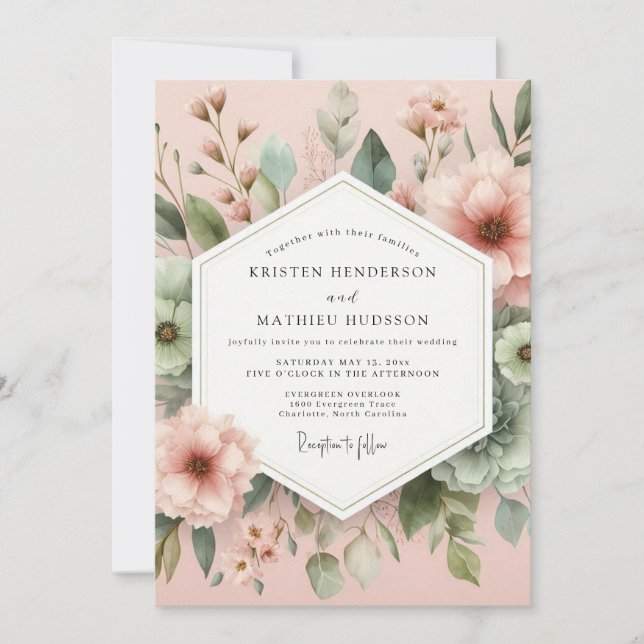 Invitación Boda Botánica Pintada con Rubor (Anverso)
