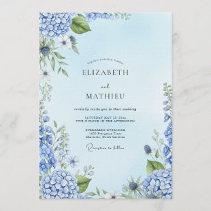 Invitación Boda Botánica Pintoresca Azul Polvoriento