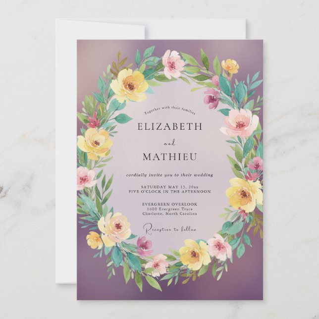 Invitación Boda Botánica Pintoresca de Ciruela (Anverso)
