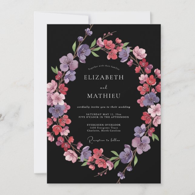Invitación Boda Botánica Pintoresca de Ciruela Lavanda (Anverso)