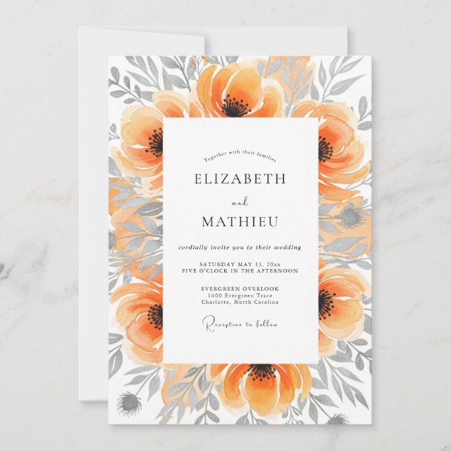 Invitación Boda Botánica Pintoresca de Melocotón (Anverso)