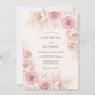 Invitación Boda Botánica Pintoresca de Rosa Rosado