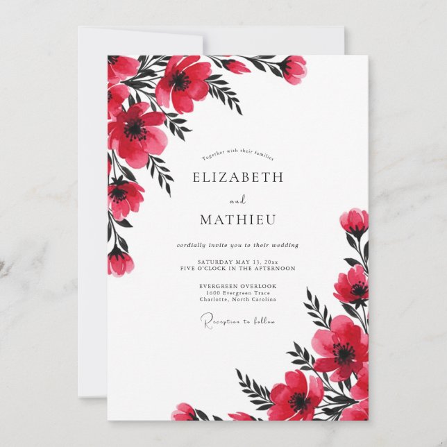 Invitación Boda Botánica Pintoresca Roja (Anverso)
