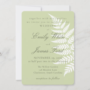 Invitación Boda Botánica Pistacho Verde Helecho Blanco 5x7