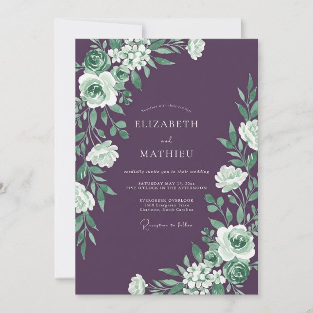 Invitación Boda Botánica Plum Stately (Anverso)
