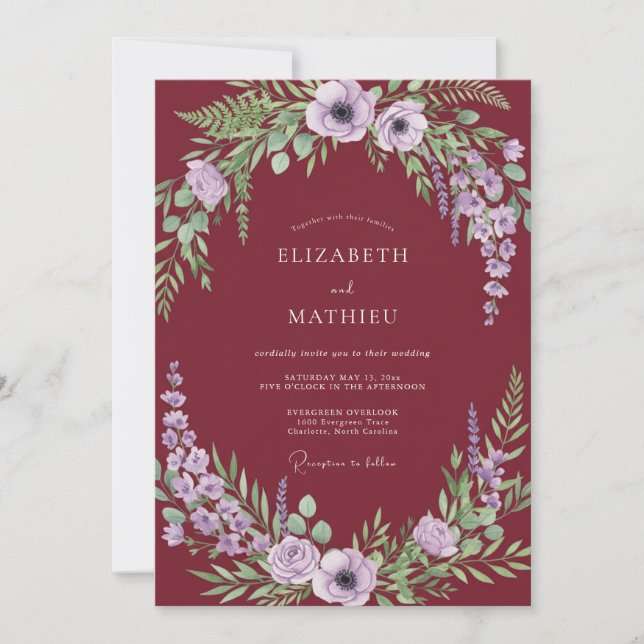 Invitación Boda Botánica Poética de Borgoña (Anverso)