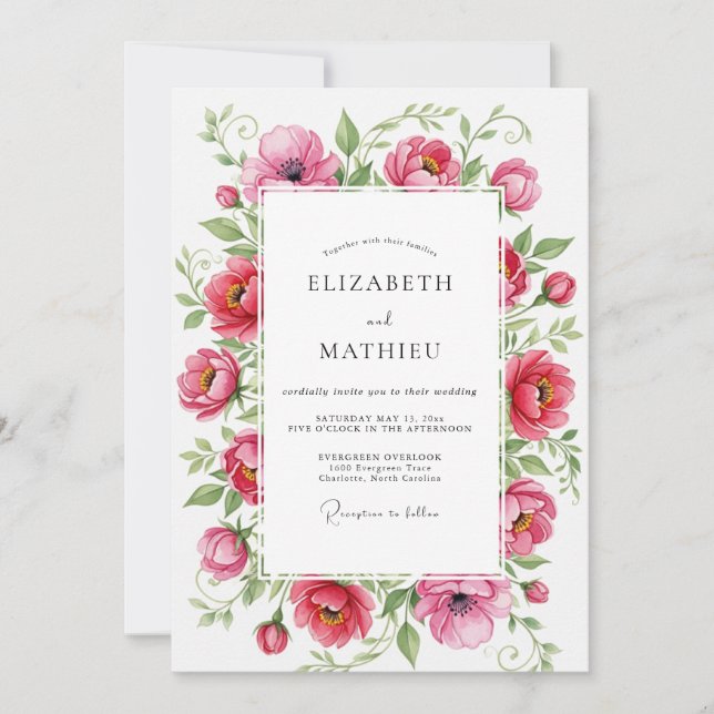 Invitación Boda botánica primaveral rosa animada (Anverso)