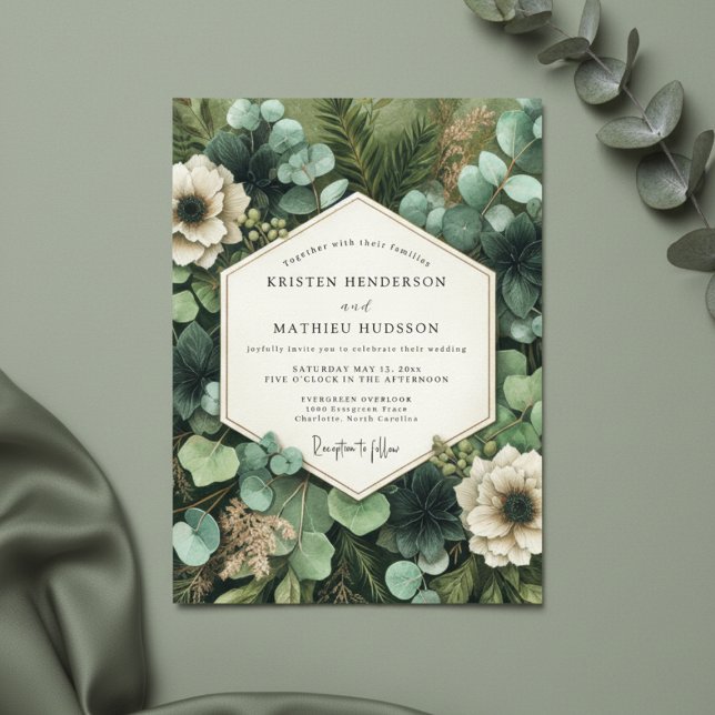 Invitación Boda Botánica Profundo Verde Caprichosa (Subido por el creador)