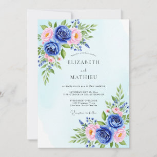Invitación Boda Botánica Pulida de Azul Celeste