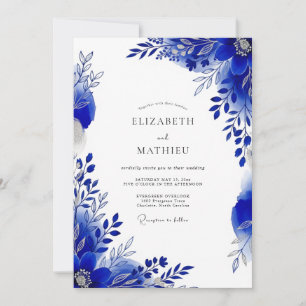 Invitación Boda Botánica Pulida de Azul Real