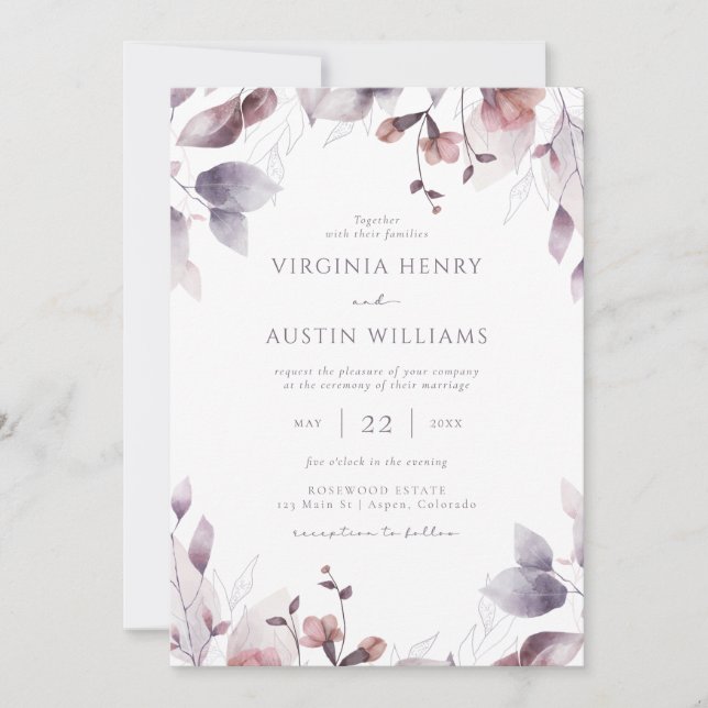 Invitación Boda Botánica Púrpura (Anverso)