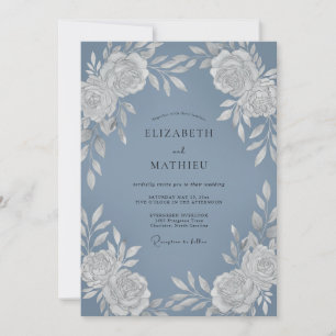 Invitación Boda Botánica Radiante Azul Pizarra