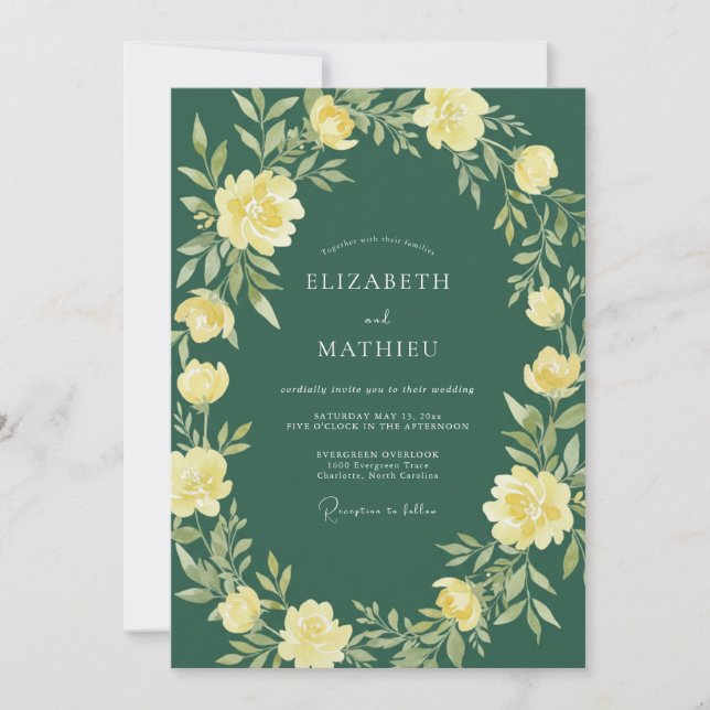 Invitación Boda Botánica Radiante de Amarillo Pálido (Anverso)