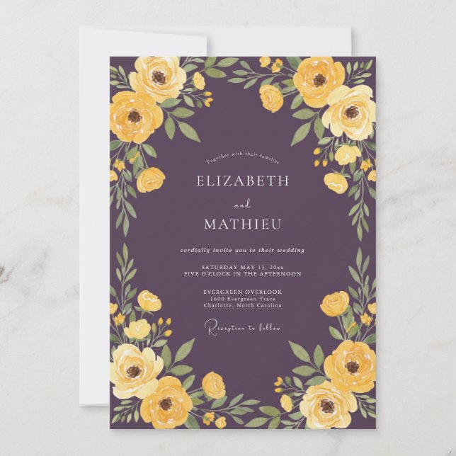 Invitación Boda Botánica Radiante de Ciruela (Anverso)