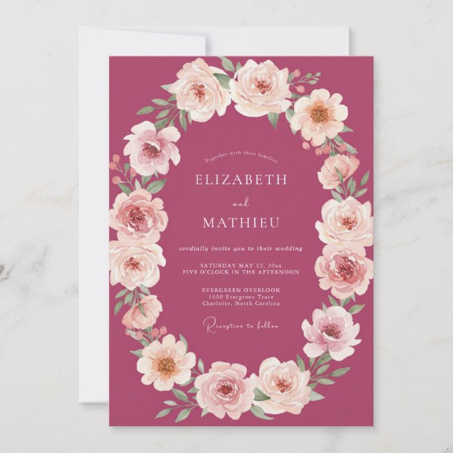 Invitación Boda Botánica Radiante de Frambuesa (Anverso)