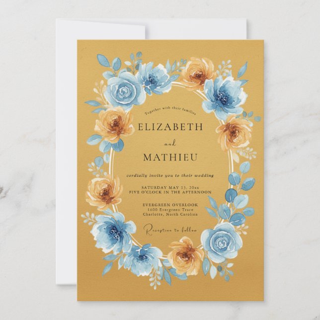 Invitación Boda Botánica Radiante de Ocra (Anverso)