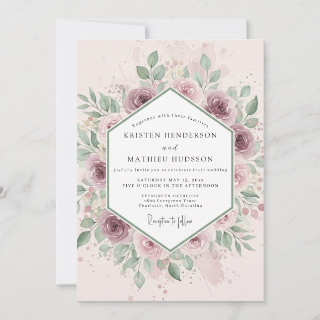 Invitación Boda botánica radiante de rosa polvoriento (Anverso)