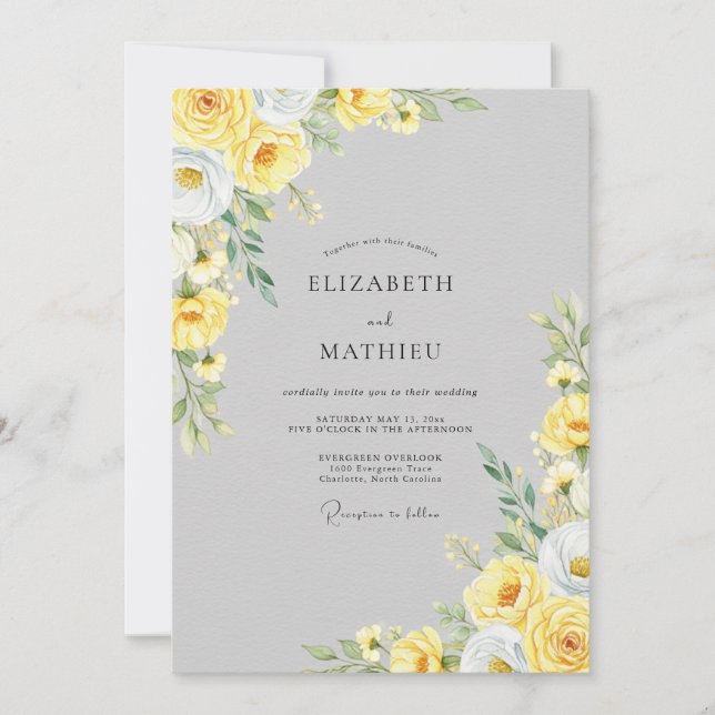 Invitación Boda Botánica Radiante Gris Claro (Anverso)