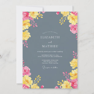 Invitación Boda Botánica Radiante Gris Pizarra
