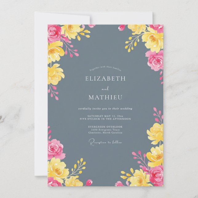 Invitación Boda Botánica Radiante Gris Pizarra (Anverso)