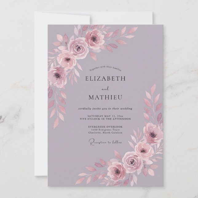 Invitación Boda Botánica Radiante Malva (Anverso)