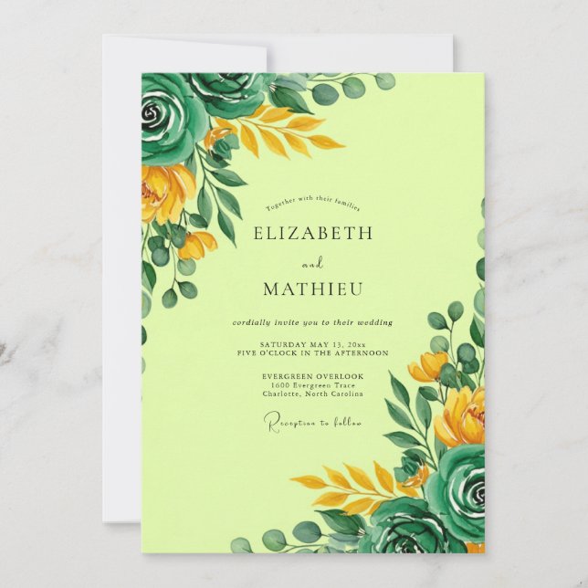 Invitación Boda Botánica Radiante Verde Lima (Anverso)