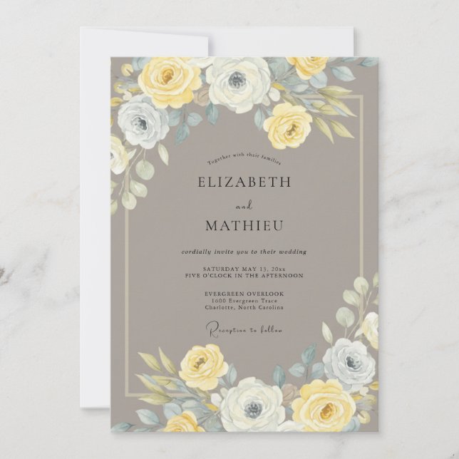 Invitación Boda Botánica Refinada Amarilla (Anverso)