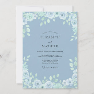 Invitación Boda Botánica Refinada Azul de Acenoria