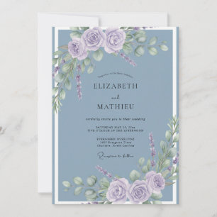 Invitación Boda Botánica Refinada Azul Pizarra