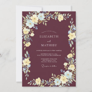 Invitación Boda Botánica Refinada Granate