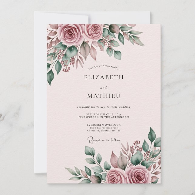 Invitación Boda Botánica Refinada Malva (Anverso)