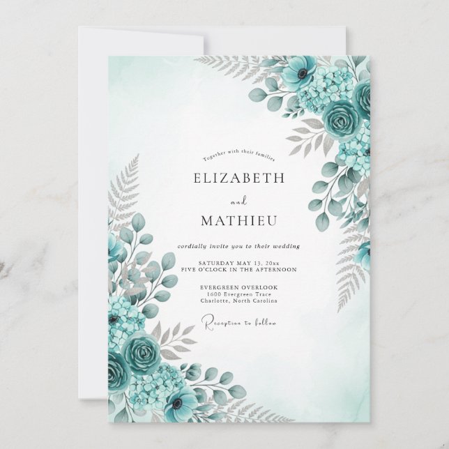Invitación Boda Botánica Refrescante Acuática (Anverso)