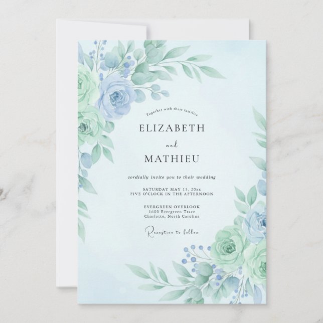 Invitación Boda Botánica Refrescante de Menta Verde (Anverso)